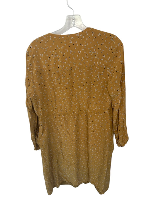 Boden Size 12 Mustard & Black Viscose Long Sleeve dots Drawstring Waist Dress Mustard & Black / 12