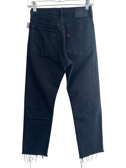 Levis Size 24 Black Cotton Mid Rise Zip Fly Raw Hem Straight Leg Jeans Black / 24