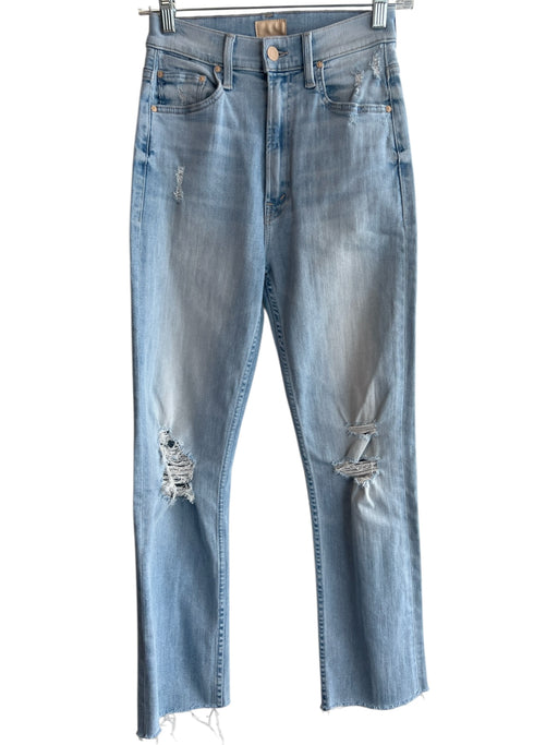Mother Size 24 Light Wash Cotton Distressed High Rise Raw Hem Straight Leg Jeans Light Wash / 24