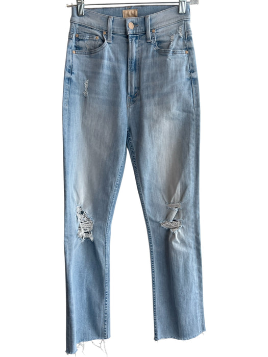 Mother Size 24 Light Wash Cotton Distressed High Rise Raw Hem Straight Leg Jeans Light Wash / 24