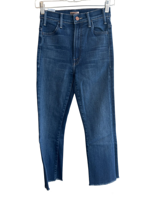 Mother Size 24 Dark Wash Cotton 4 Pocket High Rise Raw Hem Crop Flare Jeans Dark Wash / 24