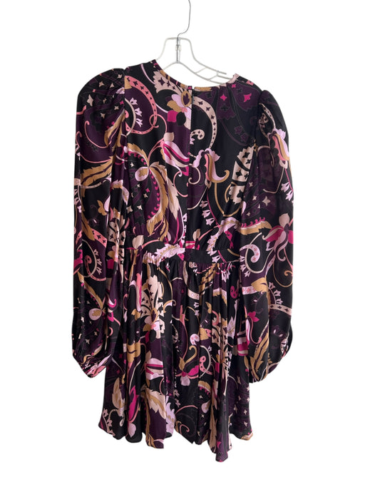 Ted Baker Size 0 purple & pink No Fabric Tag Back Zip Floral Long Sleeve Dress purple & pink / 0
