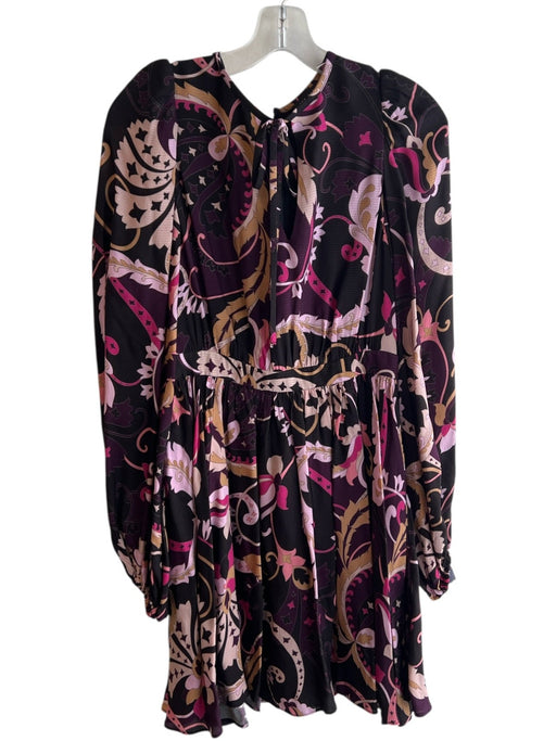 Ted Baker Size 0 purple & pink No Fabric Tag Back Zip Floral Long Sleeve Dress purple & pink / 0