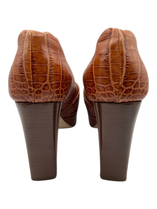 Tamara Mellon Shoe Size 42 Cognac Brown Leather Croc Square Round Toe Pumps Cognac Brown / 42
