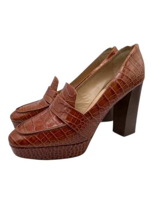 Tamara Mellon Shoe Size 42 Cognac Brown Leather Croc Square Round Toe Pumps Cognac Brown / 42