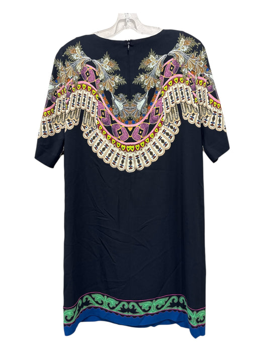 Etro Size 42 Black & Multi Viscose Blend Short Sleeve Abstract Print Dress Black & Multi / 42