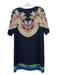 Etro Size 42 Black & Multi Viscose Blend Short Sleeve Abstract Print Dress Black & Multi / 42