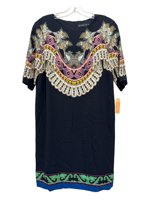 Etro Size 42 Black & Multi Viscose Blend Short Sleeve Abstract Print Dress Black & Multi / 42