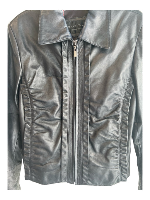 Reilly Olmes Size M Black Leather Collar Long Sleeve Ruffle Detail Jacket Black / M