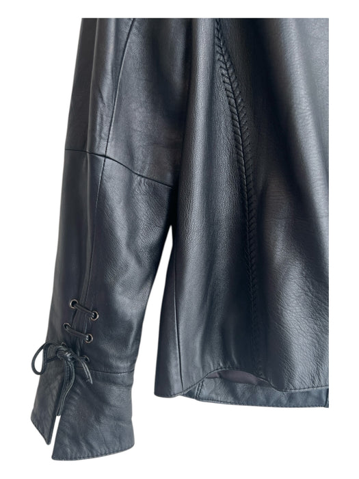 Reilly Olmes Size M Black Leather Collar Long Sleeve Ruffle Detail Jacket Black / M