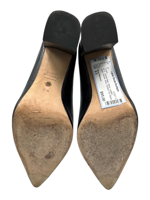Stuart Weitzman Shoe Size 6.5 Black Leather Upper Pebbled Shiny Block heel Pumps Black / 6.5