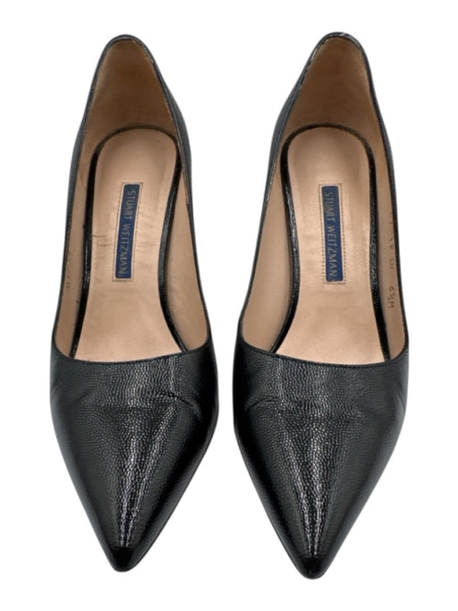 Stuart Weitzman Shoe Size 6.5 Black Leather Upper Pebbled Shiny Block heel Pumps Black / 6.5