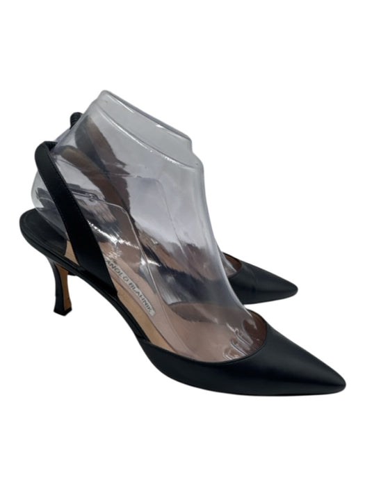 Manolo Blahnik Shoe Size 37.5 Midnight blue Leather Upper Pointed Toe Slingbacks Midnight blue / 37.5
