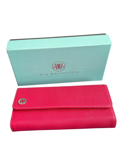 Ava Maistrellis Pink Genuine Leather Card Holder Solid Interior Zip Wallets Pink