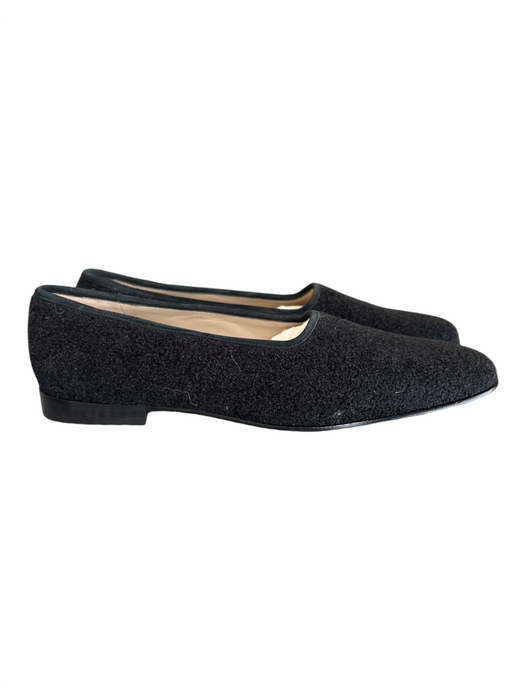 Salvatore Ferragamo Shoe Size 9 Black Leather & Fabric Boucle Flat Slip On Shoes Black / 9