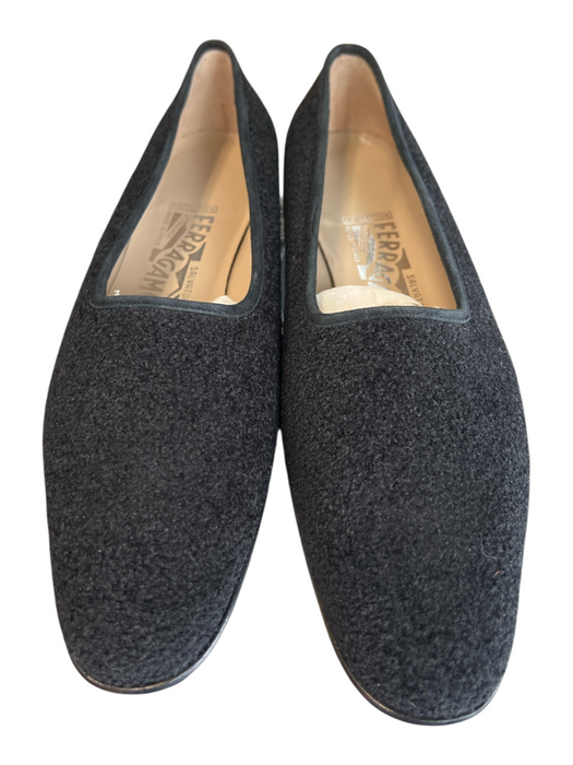 Salvatore Ferragamo Shoe Size 9 Black Leather & Fabric Boucle Flat Slip On Shoes Black / 9