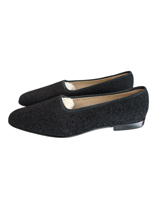 Salvatore Ferragamo Shoe Size 9 Black Leather & Fabric Boucle Flat Slip On Shoes Black / 9