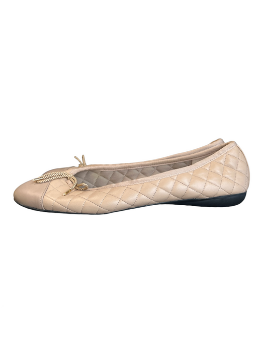 Paul Mayer Shoe Size 8 Tan Leather Almond Toe Quilted Bow Detail Flat Shoes Tan / 8