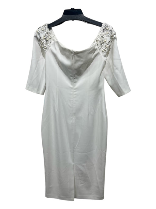 Badgley Mischka Size 8 White Polyester Sequin & Beaded Floral Detail Dress White / 8