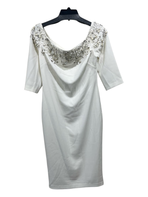 Badgley Mischka Size 8 White Polyester Sequin & Beaded Floral Detail Dress White / 8