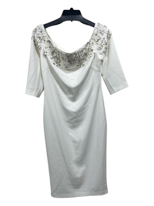 Badgley Mischka Size 8 White Polyester Sequin & Beaded Floral Detail Dress White / 8