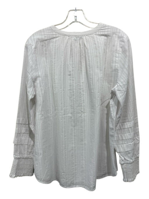 Rails Size Medium White Cotton Long Sleeve Vertical Stripes V Neck Neck Tie Top White / Medium