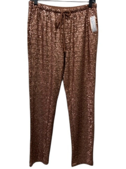 Splendid Size S Brown Polyester & Viscose Sequined Elastic Waist Pants Brown / S
