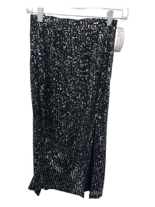 Greylin Size XS Black Polyester Sequined Elastic Waist Slit Skirt Black / XS
