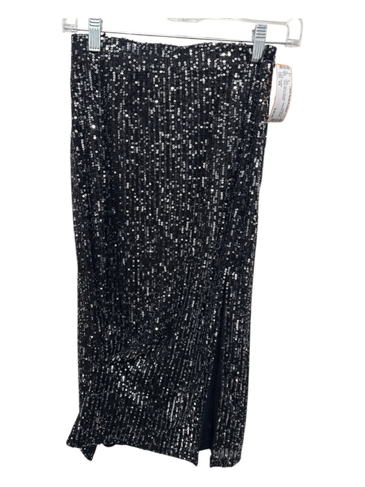 Greylin Size XS Black Polyester Sequined Elastic Waist Slit Skirt Black / XS
