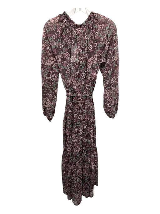 Greylin Size M Brown & Multi Polyester Tie Neck Floral Print Sheer Dress Brown & Multi / M