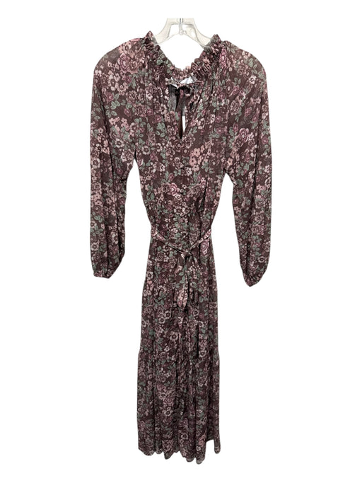 Greylin Size M Brown & Multi Polyester Tie Neck Floral Print Sheer Dress Brown & Multi / M