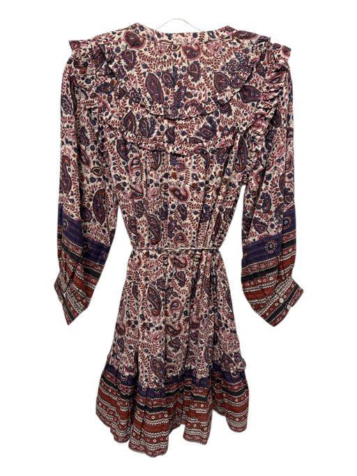 Cleobella Size S Tan & multi Cotton Split V Neck Tie belt Metallic Thread Dress Tan & multi / S