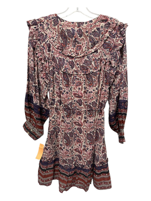 Cleobella Size M Tan & multi Cotton Split V Neck Tie belt Metallic Thread Dress Tan & multi / M