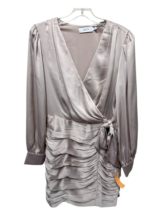 Greylin Size M Light Pink Polyester Surplice Tie Detail Ruched Satin Dress Light Pink / M