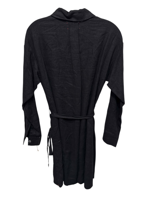 XiRENA Size XS Black Linen Button Up Wrap Asymmetrical Long Sleeve Dress Black / XS