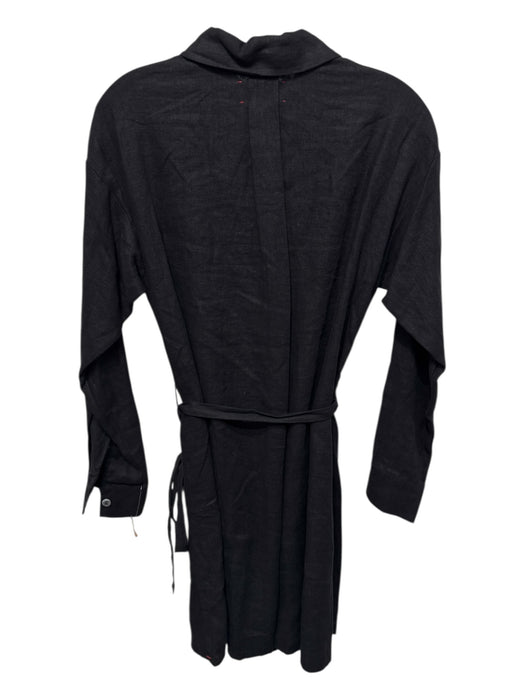 XiRENA Size XS Black Linen Button Up Wrap Asymmetrical Long Sleeve Dress Black / XS