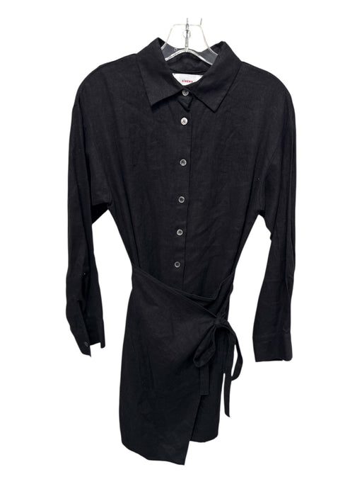 XiRENA Size XS Black Linen Button Up Wrap Asymmetrical Long Sleeve Dress Black / XS