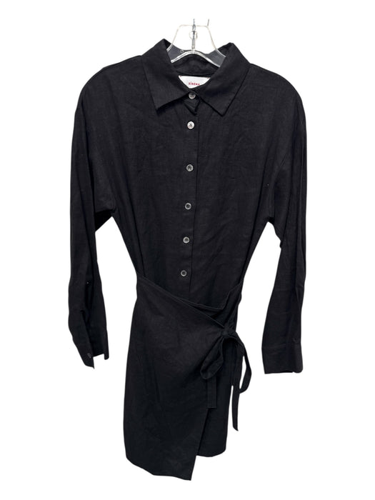 XiRENA Size XS Black Linen Button Up Wrap Asymmetrical Long Sleeve Dress Black / XS