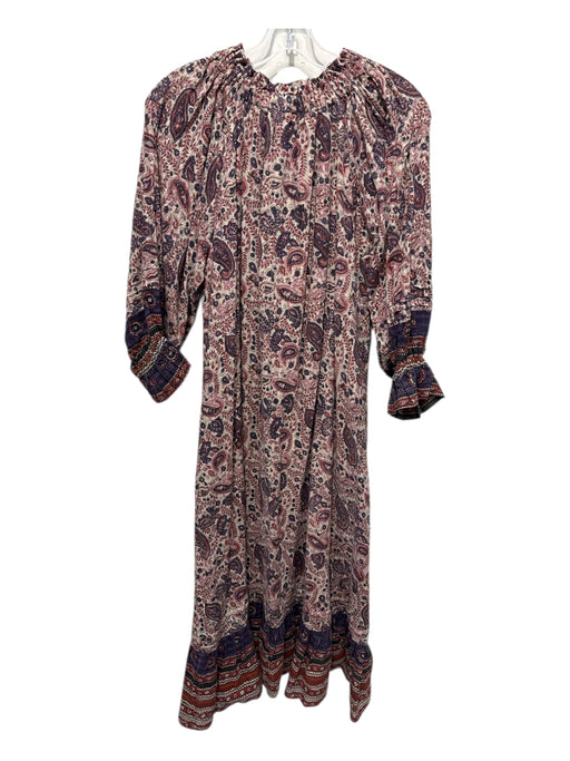 Cleobella Size XS Beige & Multi Cotton Split V Neck Floral Paisley Dress Beige & Multi / XS