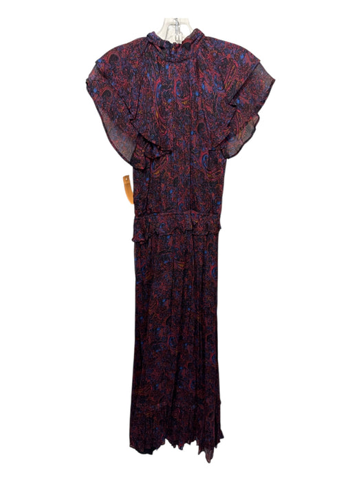 Cleobella Size S Red & Blue Viscose Ruffle Cap Sleeve Floral Paisley Ankle Dress Red & Blue / S