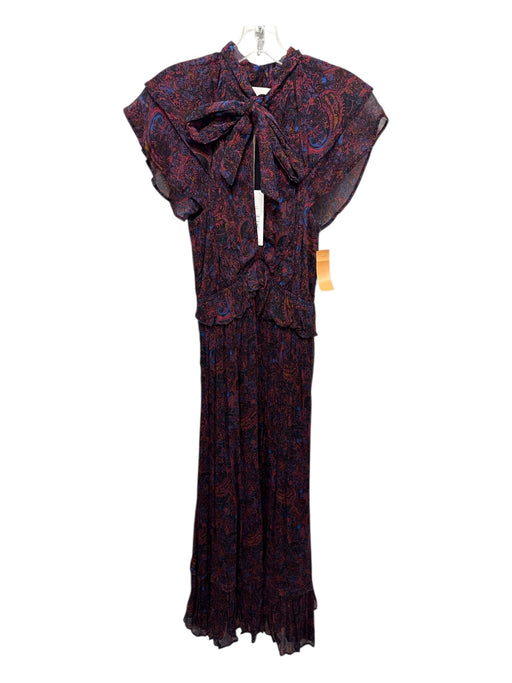 Cleobella Size S Red & Blue Viscose Ruffle Cap Sleeve Floral Paisley Ankle Dress Red & Blue / S