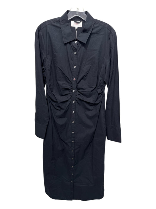 XiRENA Size L Black Cotton Button Up Ruched Long Sleeve Shirt Dress Dress Black / L