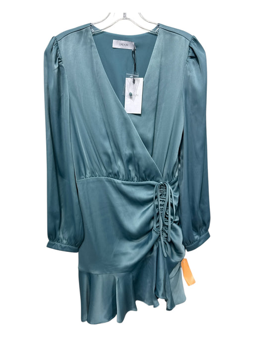 Greylin Size XS Mist Blue Polyester Surplice Tie Detail Ruched Dress Mist Blue / XS