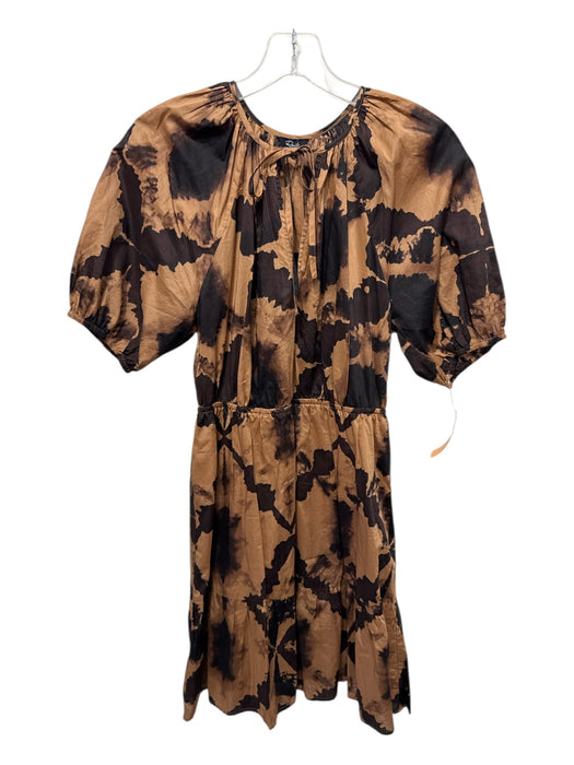 Rails Size S Brown & Black Cotton Tie Neck Tiered All Over Print Dress Brown & Black / S