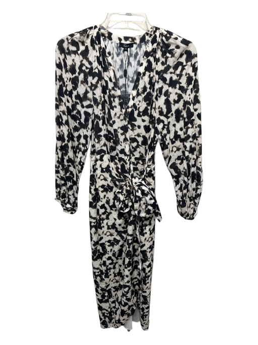 Rails Size XS Black & Cream Rayon Split V Neck Cheetah Print Tie Detail Dress Black & Cream / XS