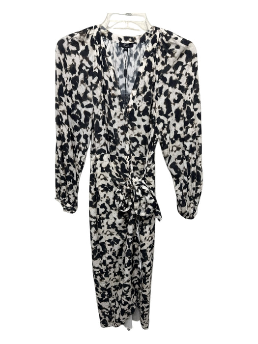 Rails Size XS Black & Cream Rayon Split V Neck Cheetah Print Tie Detail Dress Black & Cream / XS