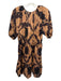 Rails Size M Brown & Black Cotton Tie Neck Tiered All Over Print Dress Brown & Black / M