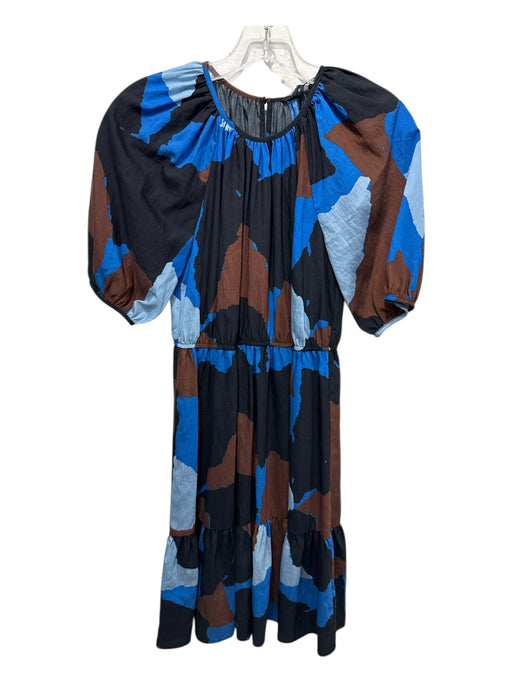 Rails Size XS Black & Multi Cotton Keyhole Back Puff Shoulders Tiered Dress Black & Multi / XS