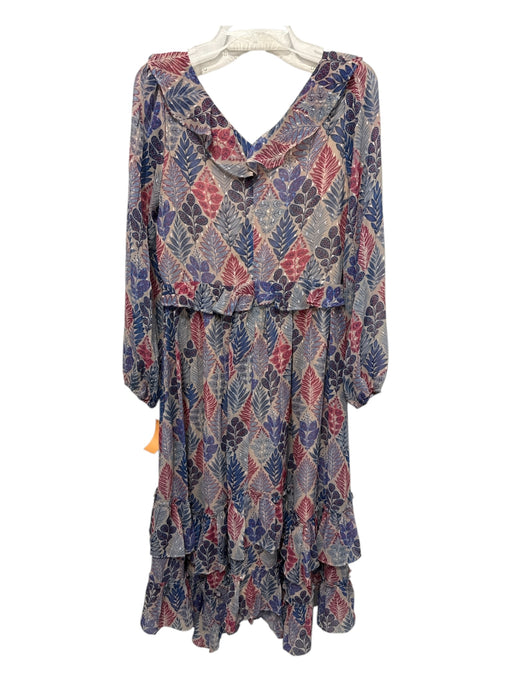 Greylin Size M Blue & Red Polyester Botanical Print Ruffle Back Zip Dress Blue & Red / M