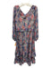 Greylin Size M Blue & Red Polyester Botanical Print Ruffle Back Zip Dress Blue & Red / M